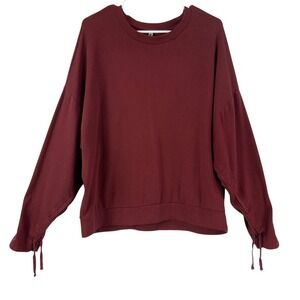 Fabletics Maroon Crewneck Sweatshirt Tie Cuff Relaxed Fit Women's Size M